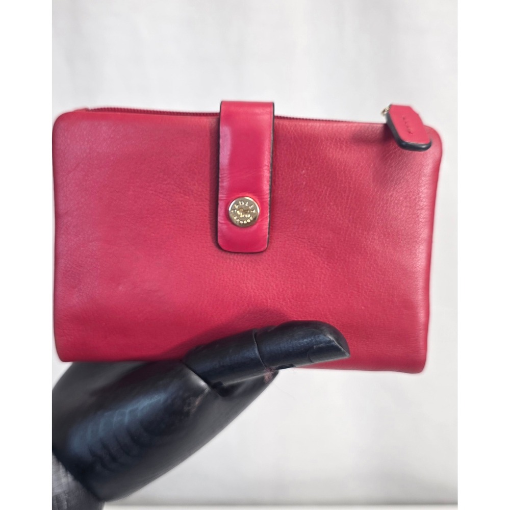 Radley London Red Leather Bifold Wallet Dalmatian Dot Print Zip Pocket - Picture 11 of 16